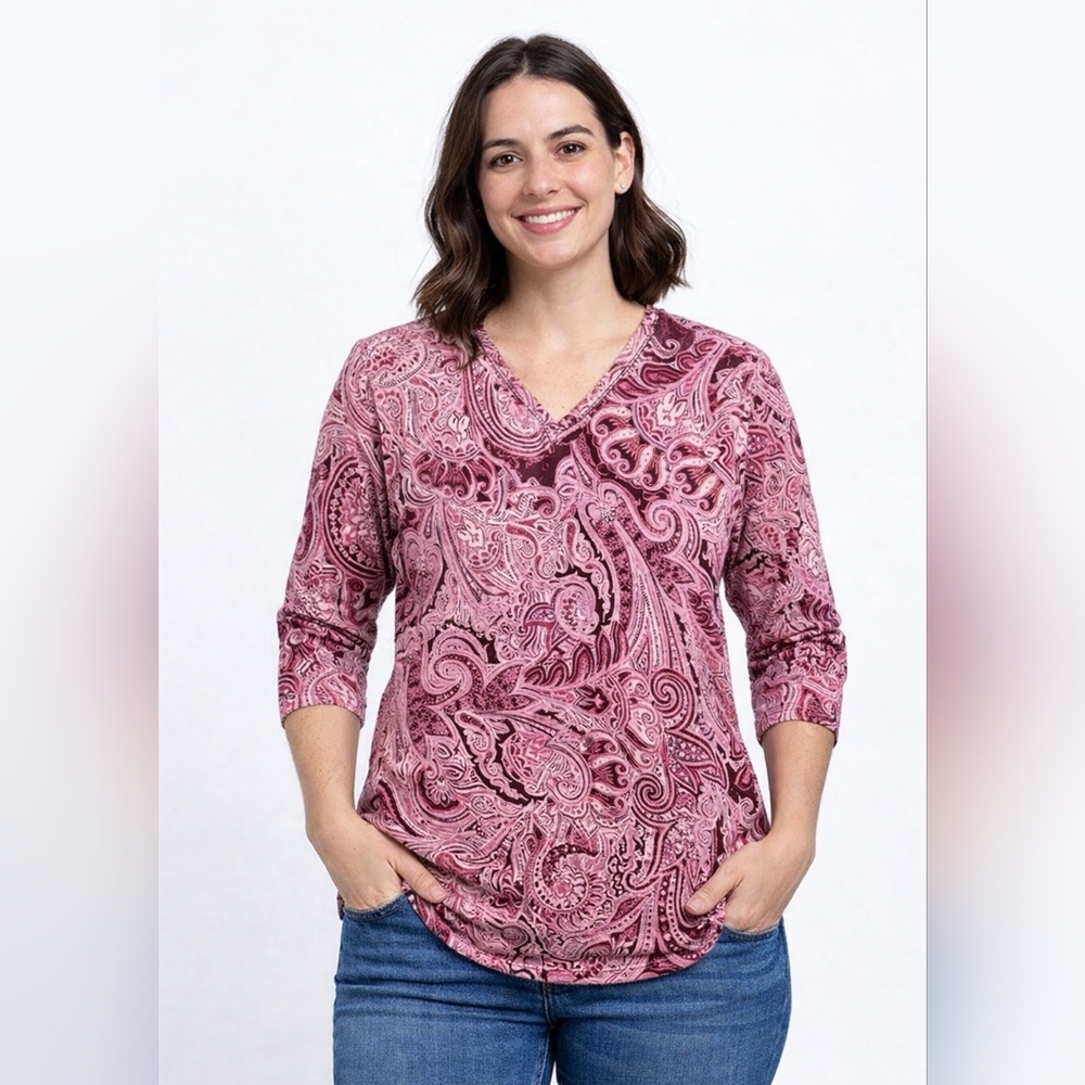 Chico’s Paisley Print 3/4 Sleeve Top Size 1P (US Medium)